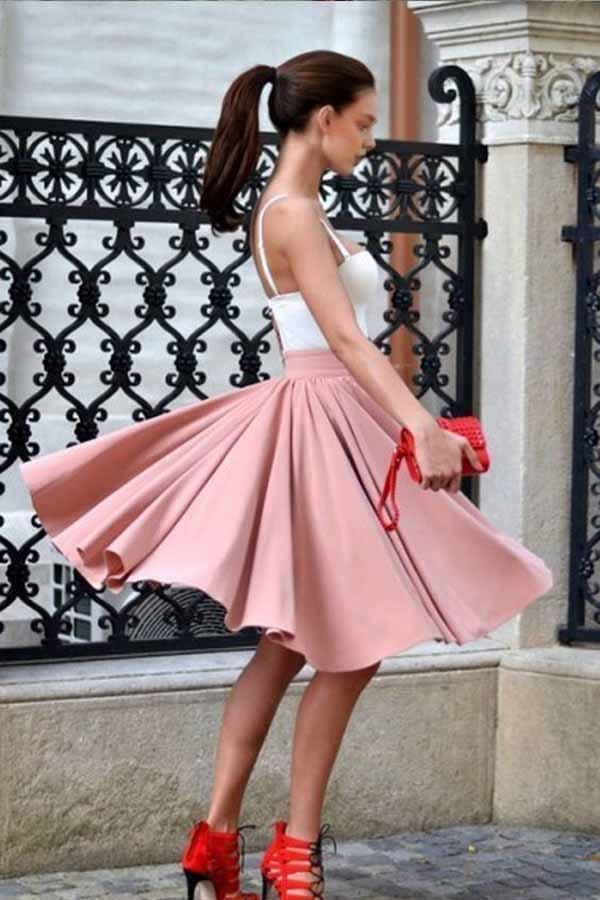 Robe Weitese A-Line à bretelles spaghetti, longueur genou, couleur blush, robe de soirée